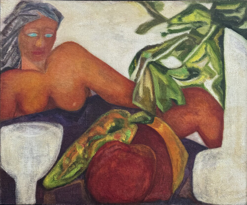 Desnudo con plantas y pimiento